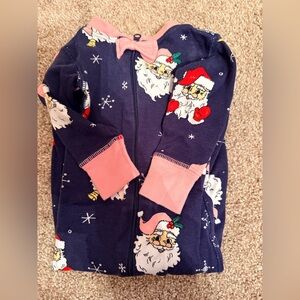 The Beaufort Bonnet Company Navy and Pink Santa Kids Pajamas